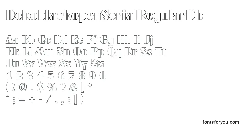 A fonte DekoblackopenSerialRegularDb – alfabeto, números, caracteres especiais