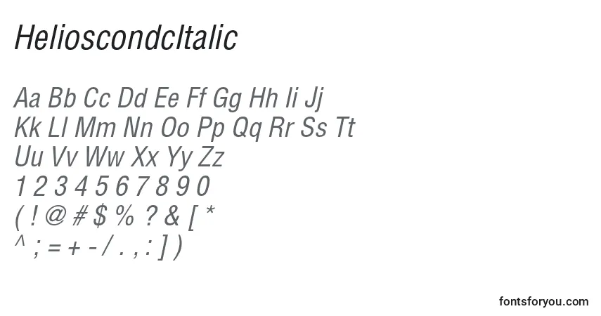 Шрифт HelioscondcItalic – алфавит, цифры, специальные символы