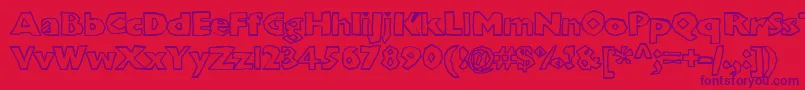 Weitere Informationen zur Chunkoblockooutlinextraheavy-Schriftart Chunkoblockooutlinextraheavy-Schriftart – Violette Schriften auf rotem Hintergrund