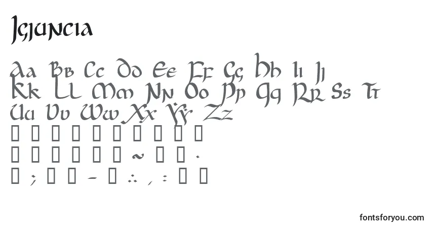 Schriftart Jgjuncia – Alphabet, Zahlen, spezielle Symbole
