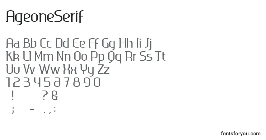 Schriftart AgeoneSerif – Alphabet, Zahlen, spezielle Symbole