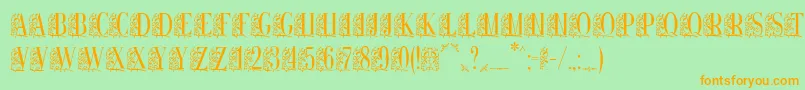 フォントRemeslo – オレンジの文字が緑の背景にあります。
