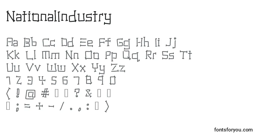 A fonte NationalIndustry – alfabeto, números, caracteres especiais