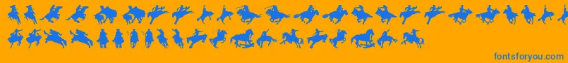 Cowboy-Schriftart – Blaue Schriften auf orangefarbenem Hintergrund