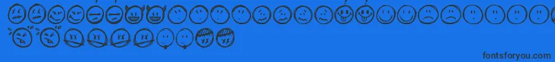 Sketchysmiley-Schriftart – Schwarze Schriften auf blauem Hintergrund