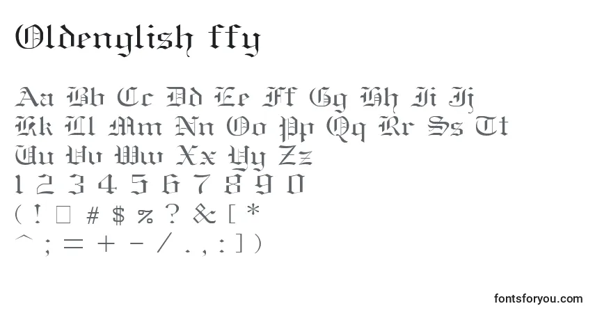 Schriftart Oldenglish ffy – Alphabet, Zahlen, spezielle Symbole