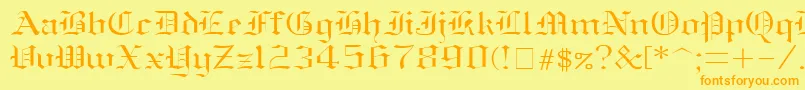 Oldenglish ffy-fontti – oranssit fontit keltaisella taustalla