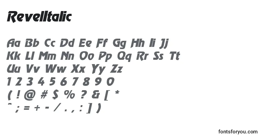 Schriftart RevelItalic – Alphabet, Zahlen, spezielle Symbole