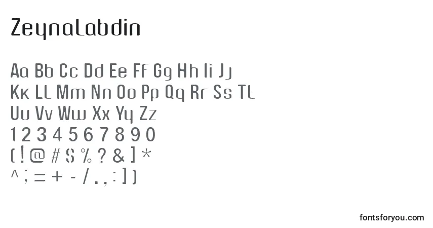 Шрифт Zeynalabdin – алфавит, цифры, специальные символы