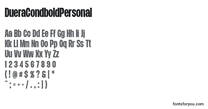 Czcionka DueraCondboldPersonal – alfabet, cyfry, specjalne znaki