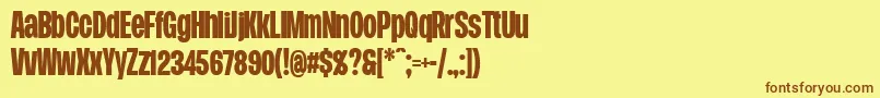 フォントDueraCondboldPersonal – 茶色の文字が黄色の背景にあります。