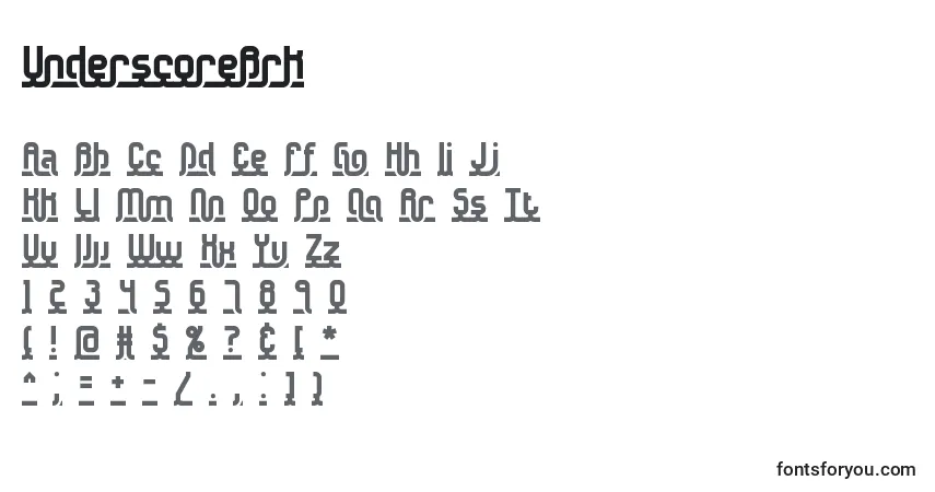 Czcionka UnderscoreBrk – alfabet, cyfry, specjalne znaki