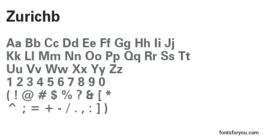 Czcionka Zurichb – alfabet, cyfry, specjalne znaki