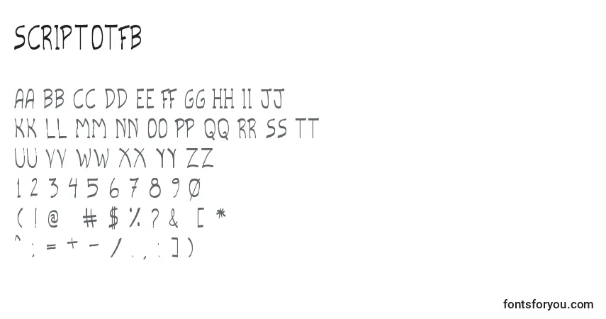 Czcionka ScriptoTfb – alfabet, cyfry, specjalne znaki