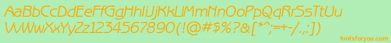 フォントBenguiatgothiccttItalic – オレンジの文字が緑の背景にあります。