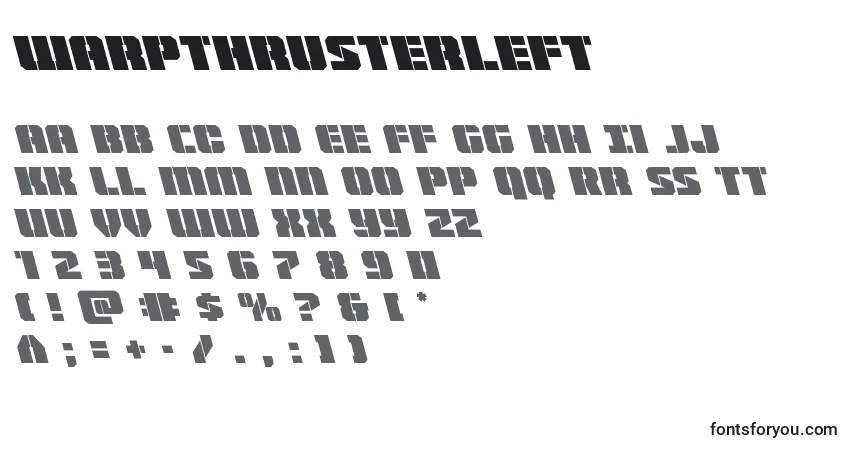 Czcionka Warpthrusterleft – alfabet, cyfry, specjalne znaki