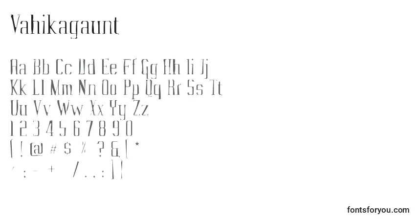 Czcionka Vahikagaunt – alfabet, cyfry, specjalne znaki