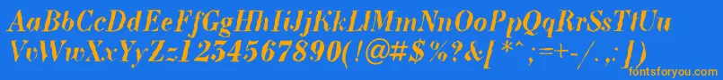 フォントABodoninovabrkBolditalic – オレンジ色の文字が青い背景にあります。