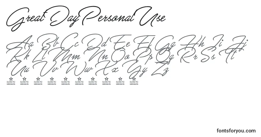GreatDayPersonalUse-fontti – aakkoset, numerot, erikoismerkit