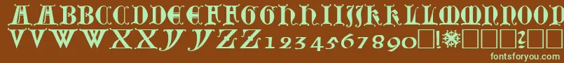 フォントLubeck0 – 緑色の文字が茶色の背景にあります。