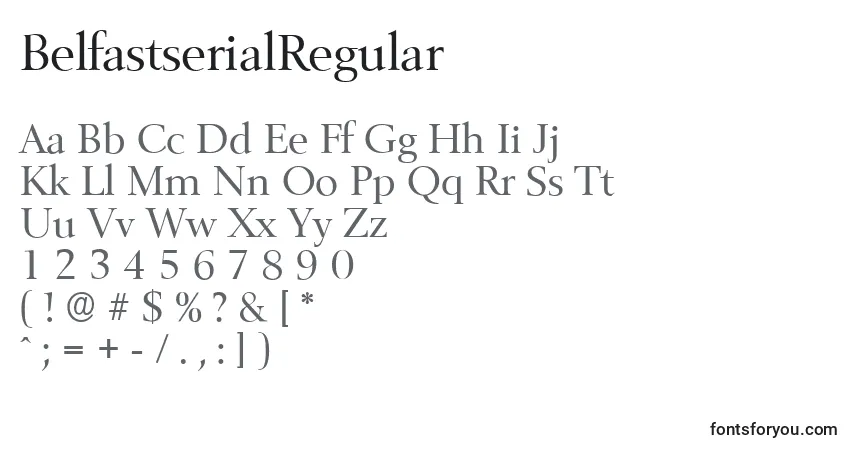 Czcionka BelfastserialRegular – alfabet, cyfry, specjalne znaki