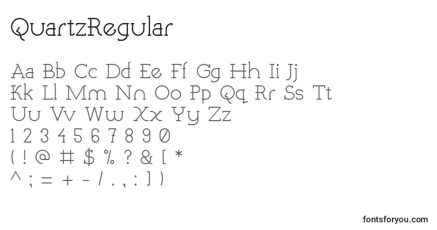 A fonte QuartzRegular – alfabeto, números, caracteres especiais