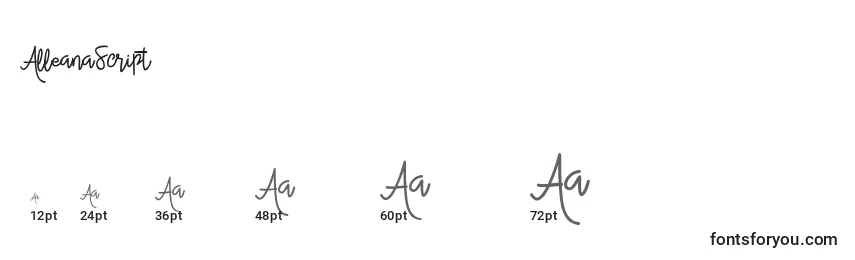 Размеры шрифта AlleanaScript