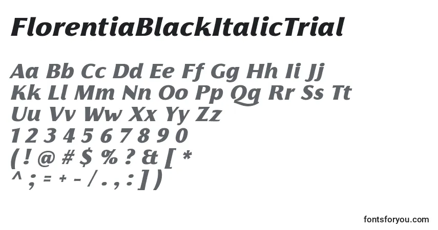 Шрифт FlorentiaBlackItalicTrial – алфавит, цифры, специальные символы