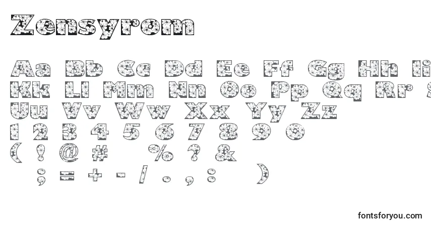 A fonte Zensyrom – alfabeto, números, caracteres especiais