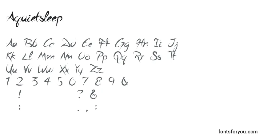 Czcionka Aquietsleep – alfabet, cyfry, specjalne znaki