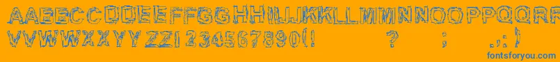 Inch75-Schriftart – Blaue Schriften auf orangefarbenem Hintergrund