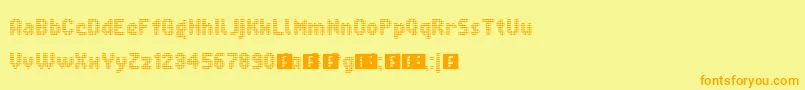 FishScales-Schriftart – Orangefarbene Schriften auf gelbem Hintergrund