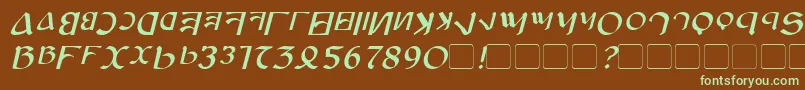 フォントAnayankaItalic – 緑色の文字が茶色の背景にあります。