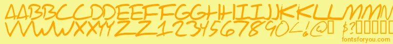 フォントScraotc – オレンジの文字が黄色の背景にあります。