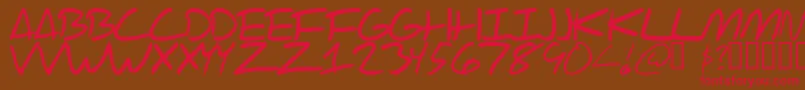 フォントScraotc – 赤い文字が茶色の背景にあります。