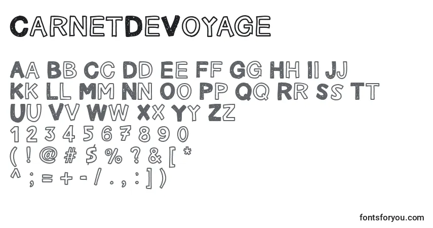 A fonte CarnetDeVoyage – alfabeto, números, caracteres especiais