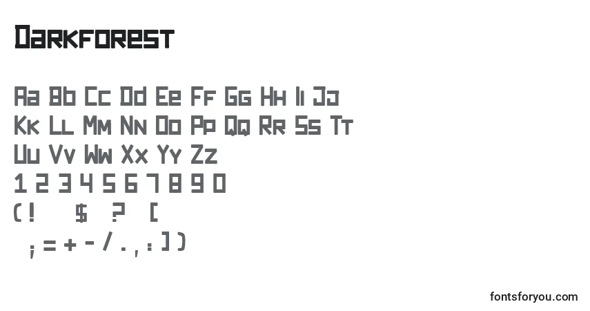 A fonte Darkforest – alfabeto, números, caracteres especiais
