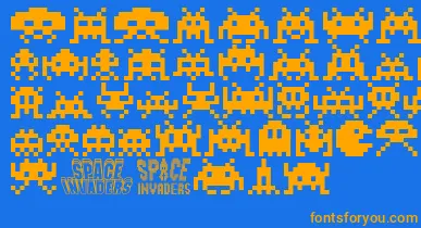 Invaders font – Orange Fonts On Blue Background