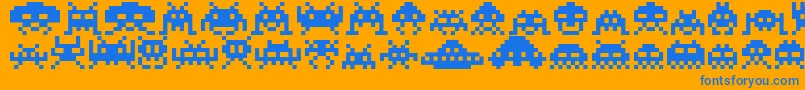 Invaders Font – Blue Fonts on Orange Background