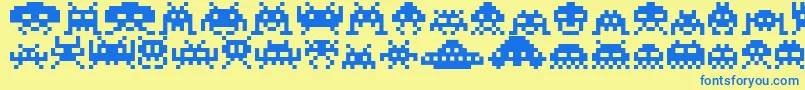 Invaders Font – Blue Fonts on Yellow Background