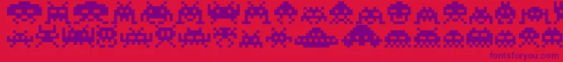 Invaders-Schriftart – Violette Schriften auf rotem Hintergrund