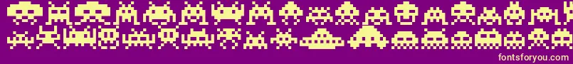 Invaders-Schriftart – Gelbe Schriften auf violettem Hintergrund