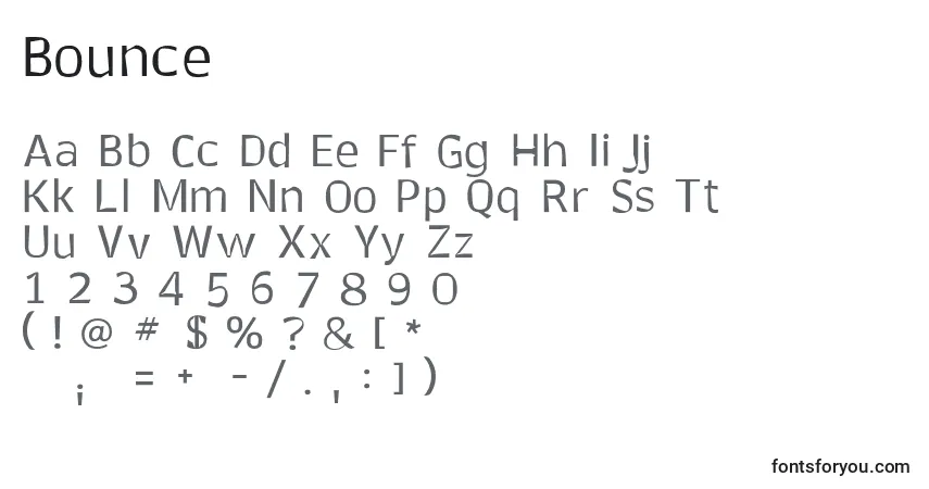 Шрифт Bounce – алфавит, цифры, специальные символы