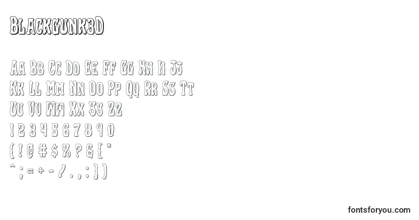 Czcionka Blackgunk3D – alfabet, cyfry, specjalne znaki