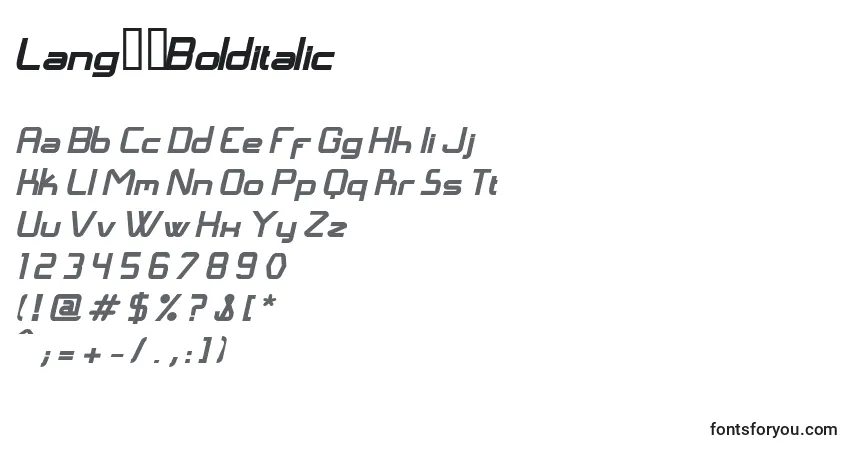 Шрифт LangГіBolditalic – алфавит, цифры, специальные символы