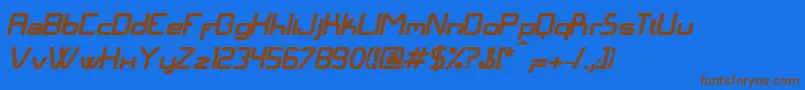 フォントLangГіBolditalic – 茶色の文字が青い背景にあります。