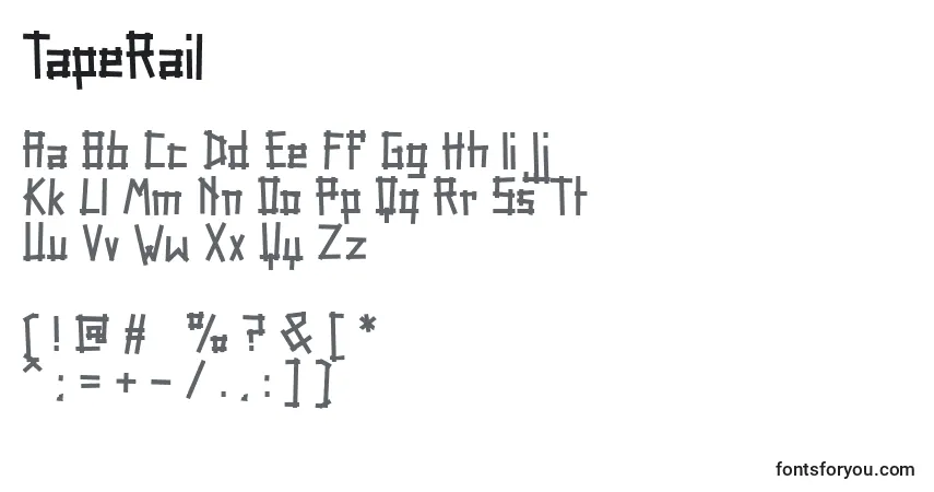 A fonte TapeRail – alfabeto, números, caracteres especiais