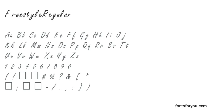 Czcionka FreestyleRegular – alfabet, cyfry, specjalne znaki