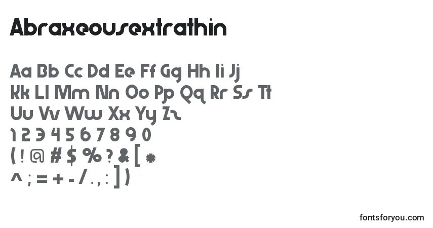 Schriftart Abraxeousextrathin – Alphabet, Zahlen, spezielle Symbole