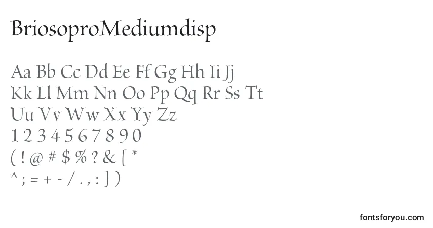 Czcionka BriosoproMediumdisp – alfabet, cyfry, specjalne znaki